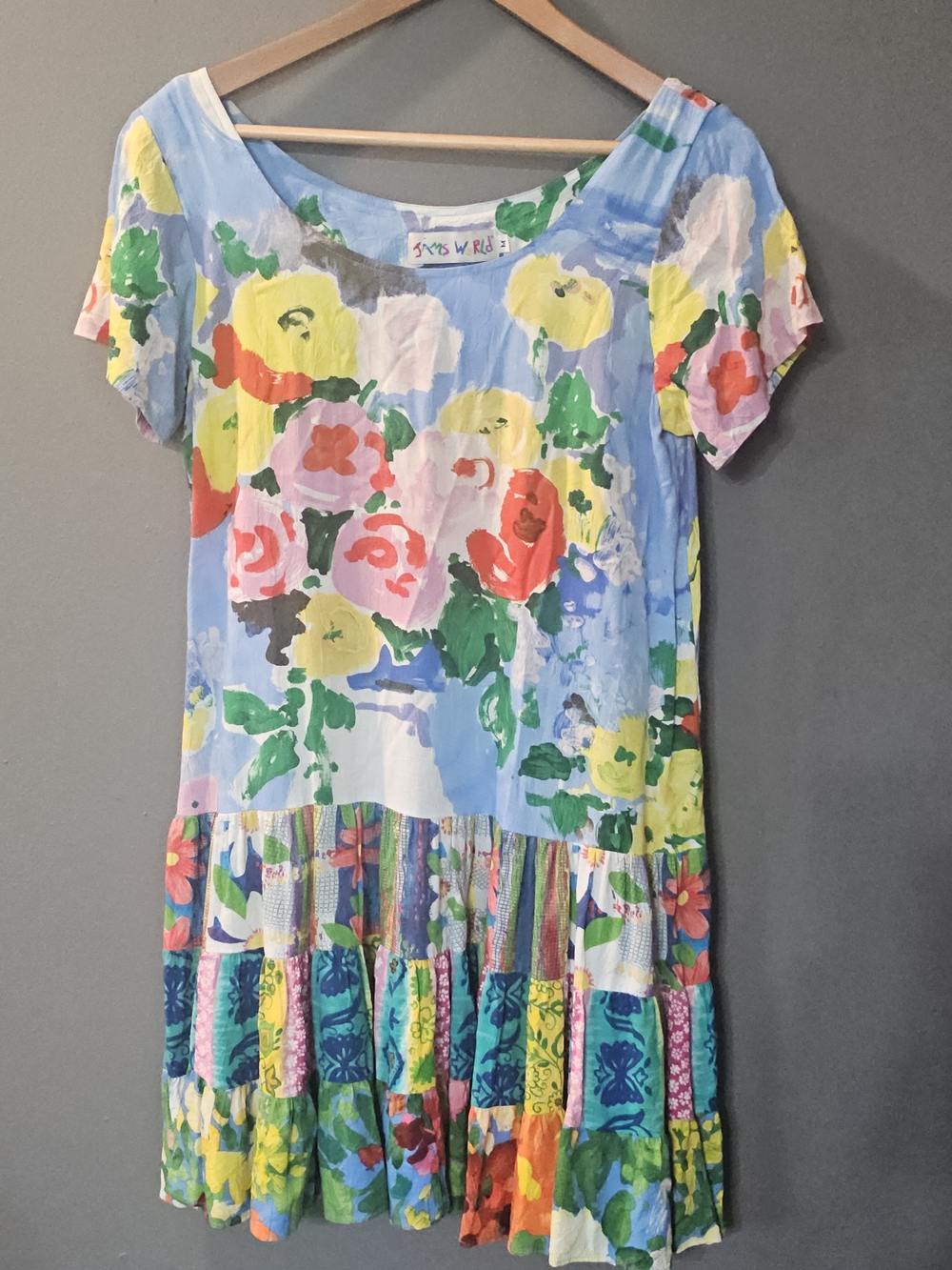 Vintage Jams World Hattie Bouquet Dress Boho Floral Tiered Womens M